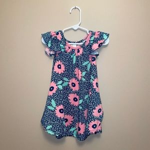 Dot Dot Smile SWING style dress, Pink Flowers on a Blue Print. SIZE 12/24 months